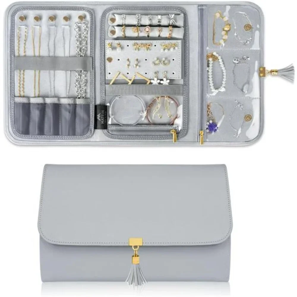 Jewelry Travel Organizer for Women, Tangle Free Portable Leather Jewelry